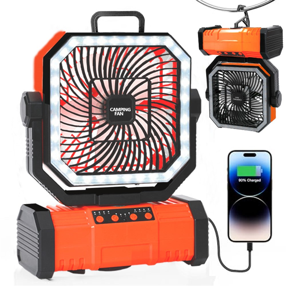 Portable Outdoor Camping 4 Wind Speed Timing Cooling Fan with LED Light Power Bank Function