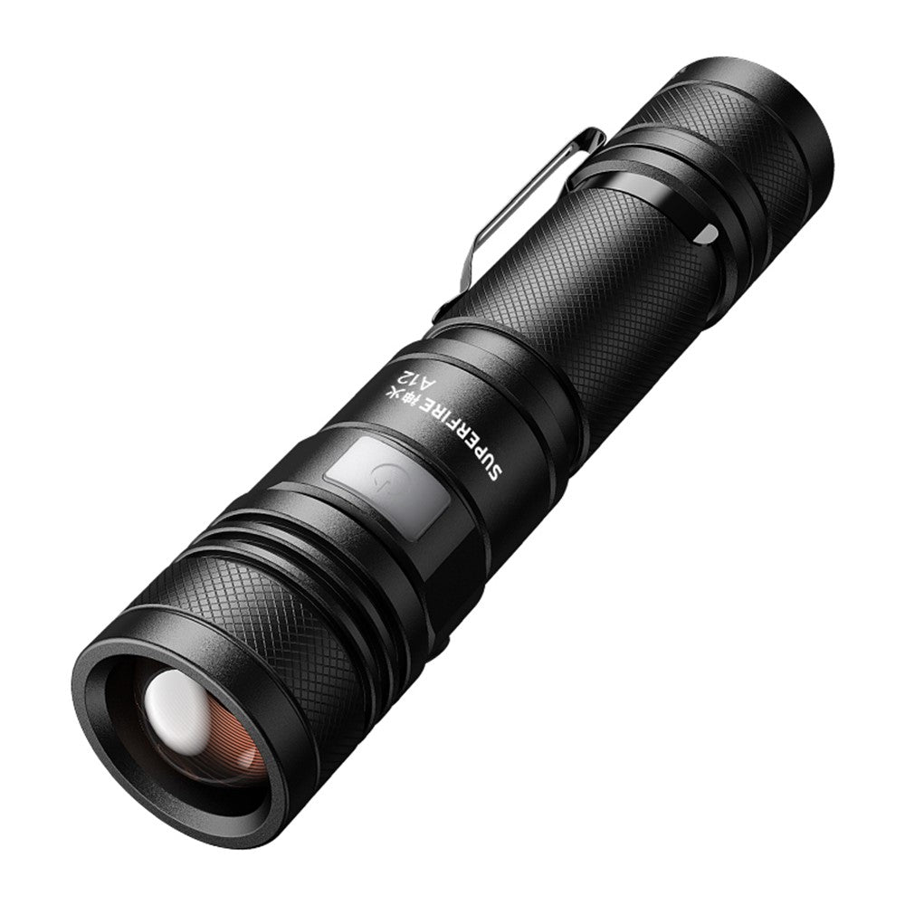 SUPERFIRE A12 Handheld Flashlight 15W Adjustable Focus Waterproof Drop Resistant with 5 Modes for Outdoor Emergency Use without Battery