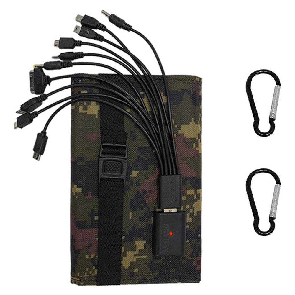 10W 5V Portable Outdoor Solar Power Supply 5 Folding Solar Panels Phone Charging Device with 10-in-1 Cable