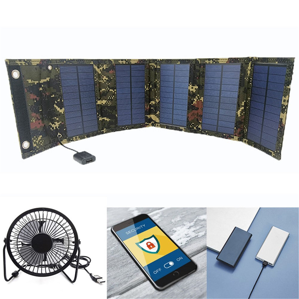 15W Portable Outdoor Solar Charger 5 Folding Solar Panels USB Phone Charging Power Bank