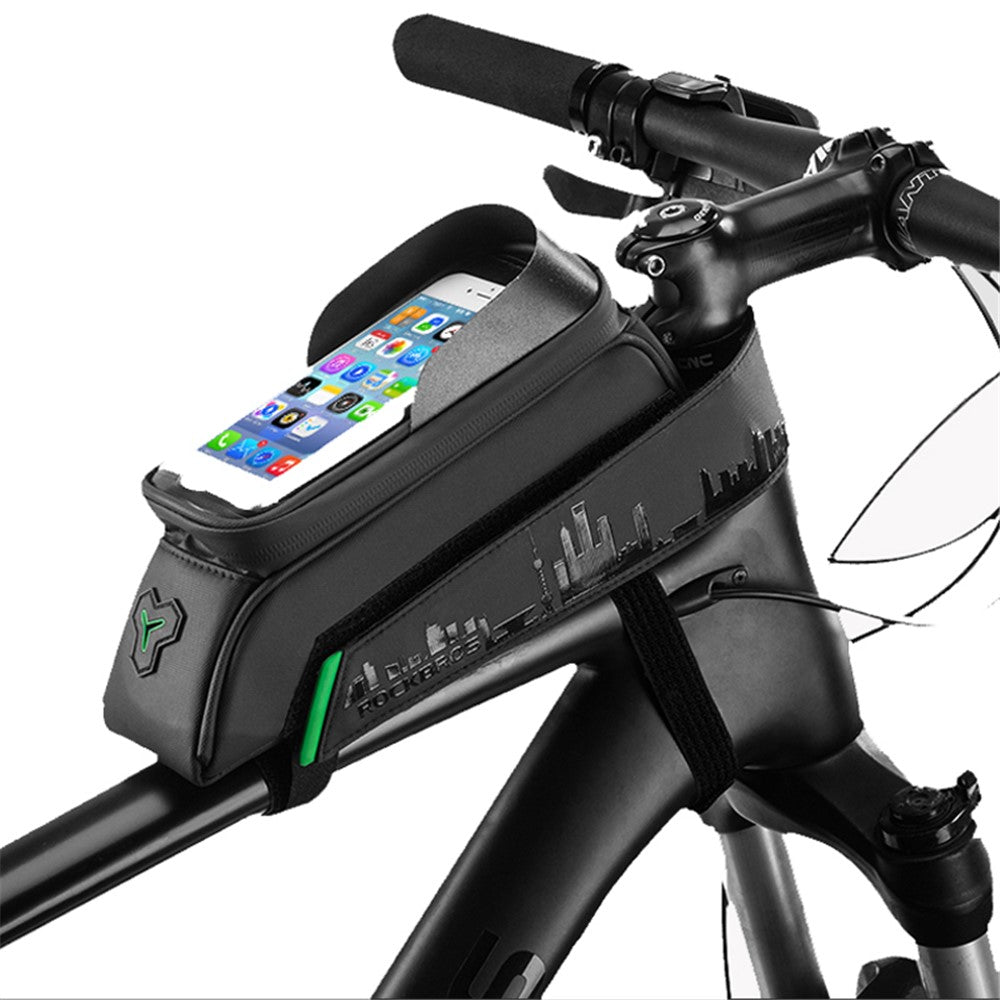 ROCKBROS 029-1BK 1.5L Bike Front Tube Bag Waterproof Touch Screen Phone Pouch with Headphone Hole for 6.0-inch Smart Phone