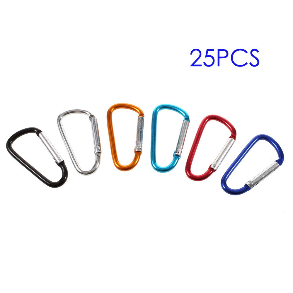 25Pcs/Set D Shape Spring-loaded Gate Carabiner for Camping Hiking Traveling Mixed Color