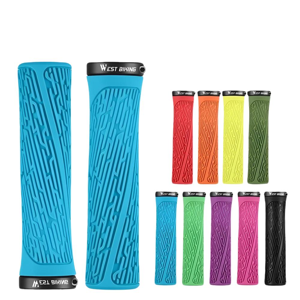 WEST BIKING MTB Handlebar Grips Colorful Mountain Bike Silicone Grips Non-slip Bike Handles Cover Shock Absorption Lock On Grips-WAYBIKER