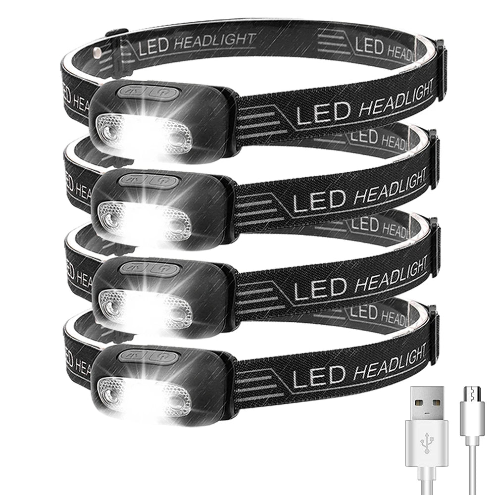 LED Headlamp USB Rechargeable Sensor Head Lamp with Built-in Battery Mini Waterproof Head Flashlight for Outdoor Camping Hiking-WAYBIKER