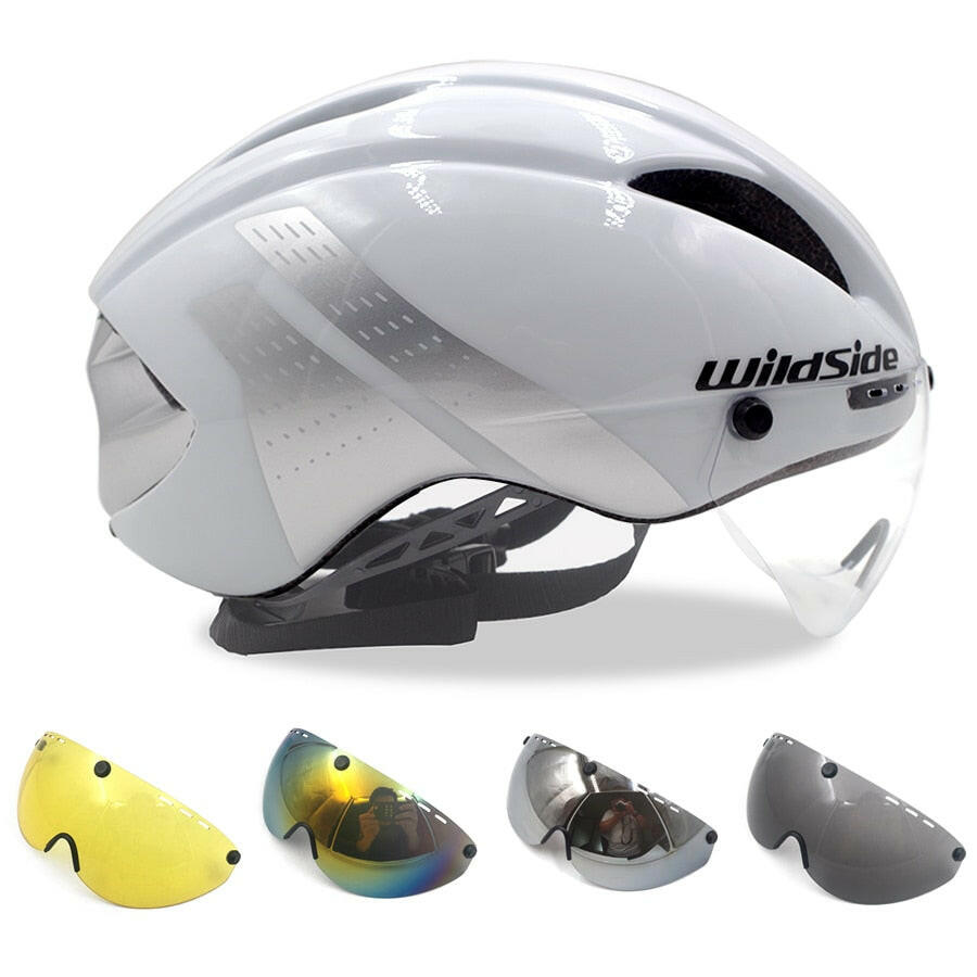 Wildside Bicycle Helmet Road Mtb Integral Triathlon Time-Trial Bike Helmet Men Speed Race Helmet Sun Visor 5 lens Aero Goggles-WAYBIKER