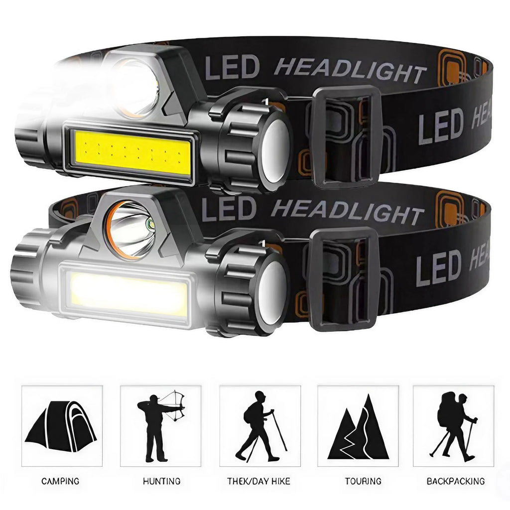 Portable Magnetic Headlamp USB Rechargeable, Detachable Flashlight, Red & White Light Modes, Essential for Outdoor Camping-WAYBIKER