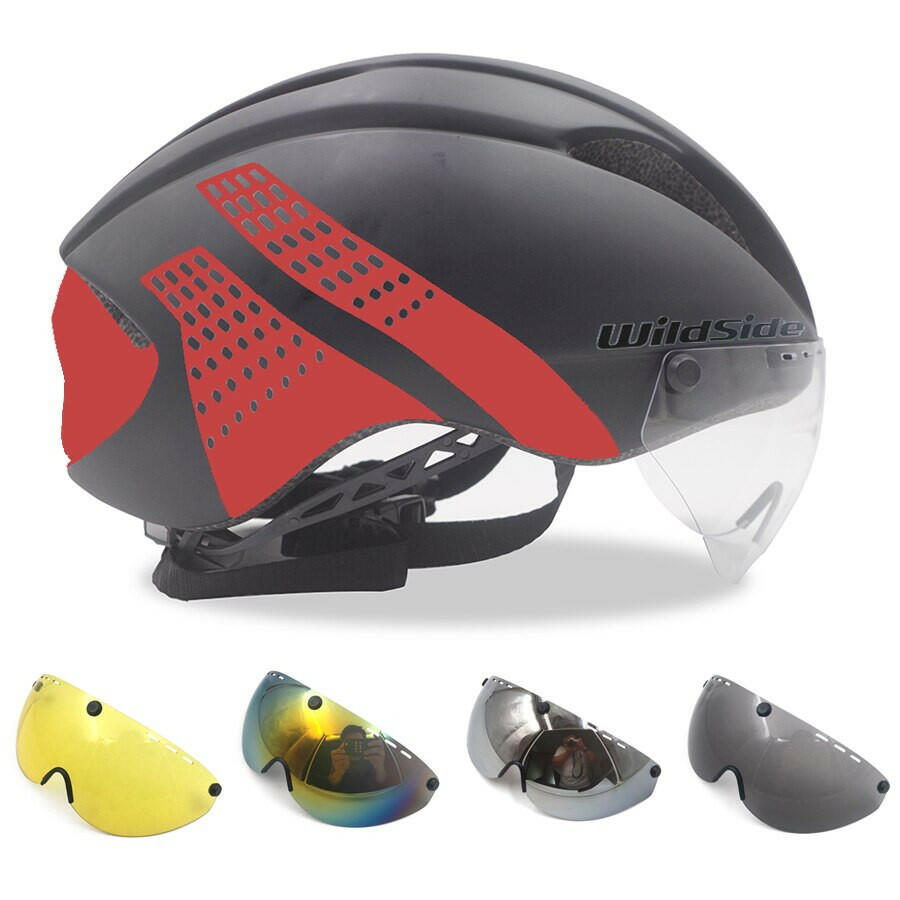 Wildside Bicycle Helmet Road Mtb Integral Triathlon Time-Trial Bike Helmet Men Speed Race Helmet Sun Visor 5 lens Aero Goggles-WAYBIKER