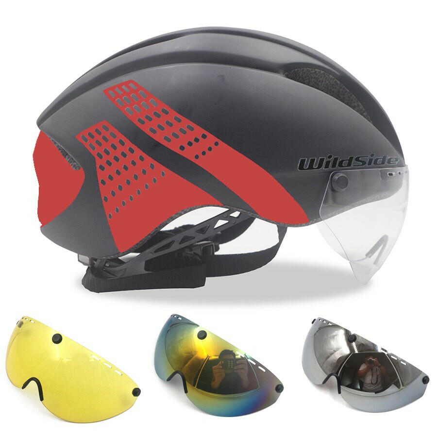 Wildside Bicycle Helmet Road Mtb Integral Triathlon Time-Trial Bike Helmet Men Speed Race Helmet Sun Visor 5 lens Aero Goggles-WAYBIKER