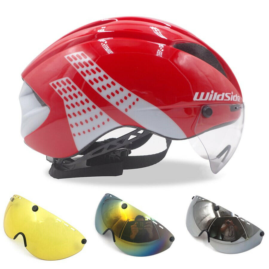 Wildside Bicycle Helmet Road Mtb Integral Triathlon Time-Trial Bike Helmet Men Speed Race Helmet Sun Visor 5 lens Aero Goggles-WAYBIKER