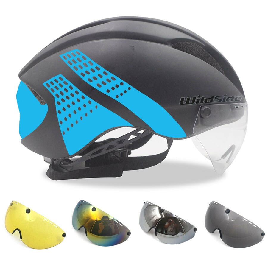 Wildside Bicycle Helmet Road Mtb Integral Triathlon Time-Trial Bike Helmet Men Speed Race Helmet Sun Visor 5 lens Aero Goggles-WAYBIKER