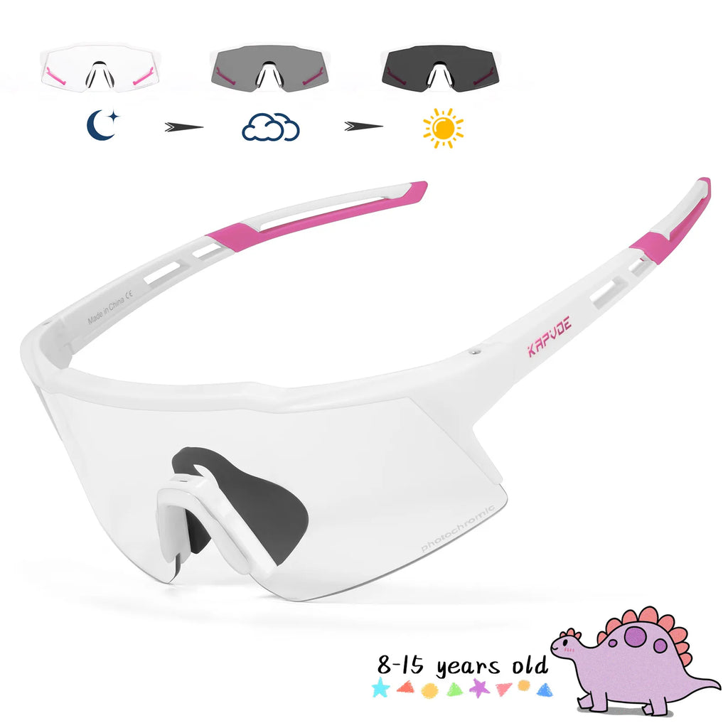 Kapvoe Child Photochromic Sunglasses Sports Glasses Cycling Kids UV400 Boys Bike Skating for Girls Outdoor Bicycle Protectionon-WAYBIKER