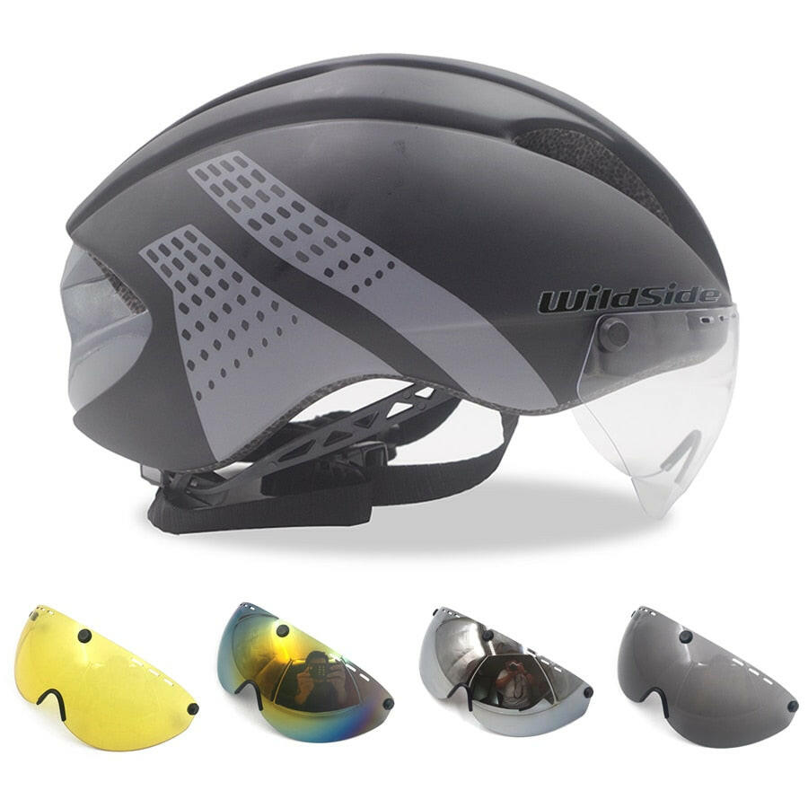 Wildside Bicycle Helmet Road Mtb Integral Triathlon Time-Trial Bike Helmet Men Speed Race Helmet Sun Visor 5 lens Aero Goggles-WAYBIKER