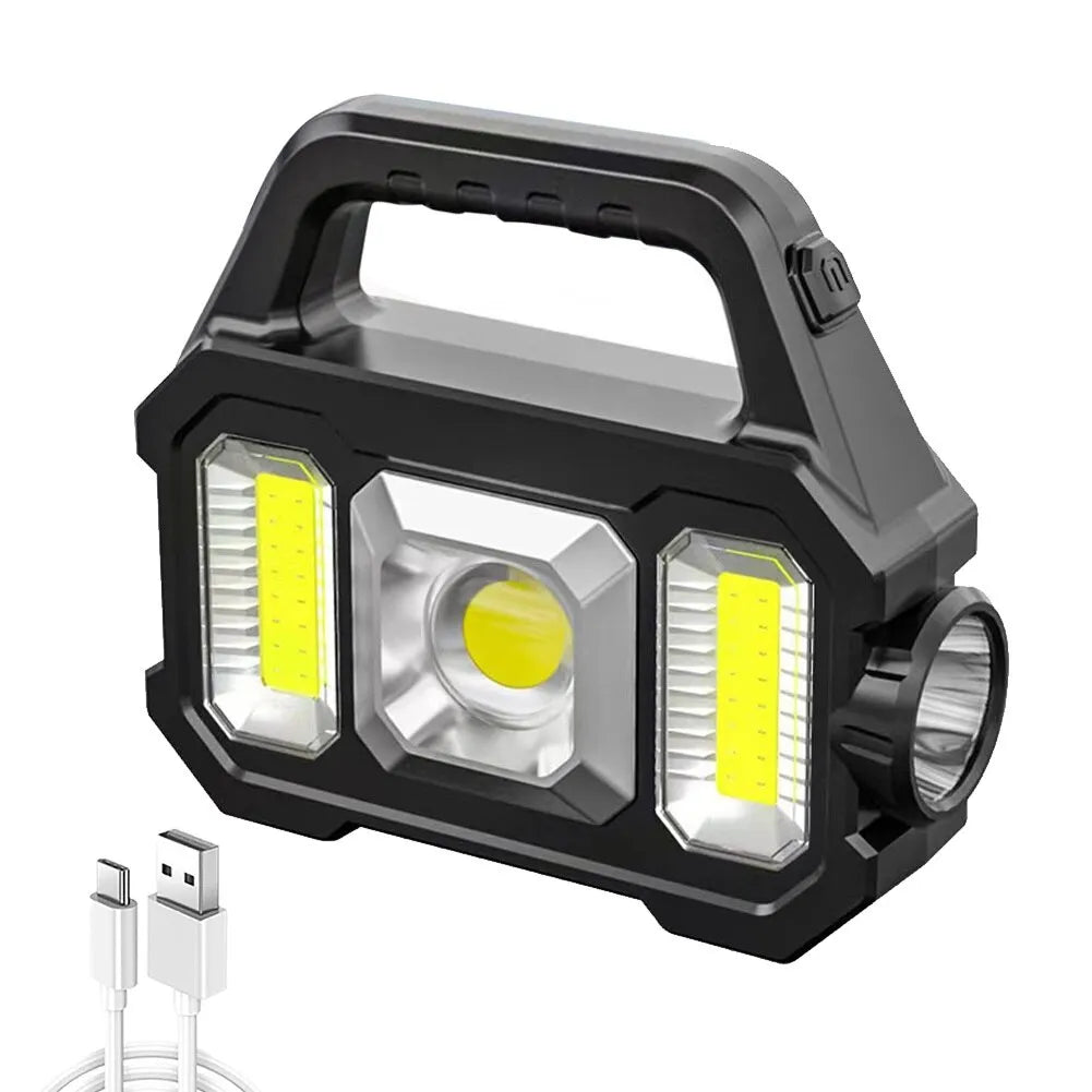 Solar Led Flashlight Power Bank Super Bright COB Work Lights Portable Searchlight USB Rechargeable Lantern Outdoor Camping Light-WAYBIKER