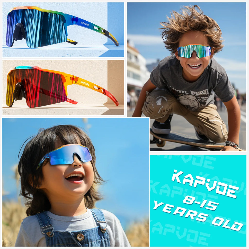 Kapvoe UV400 Kids Cycling Sunglasses Boys Girls Outdoor Bike Eyewear Child Camping Goggles  MTB Fishing Sport Bicycle Glasses-WAYBIKER