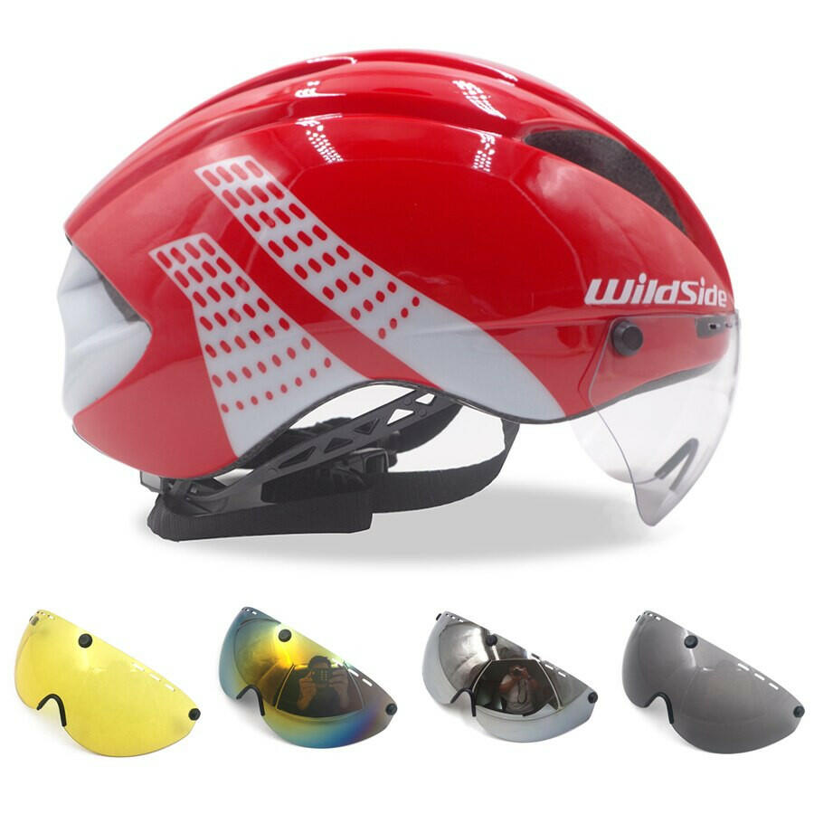 Wildside Bicycle Helmet Road Mtb Integral Triathlon Time-Trial Bike Helmet Men Speed Race Helmet Sun Visor 5 lens Aero Goggles-WAYBIKER