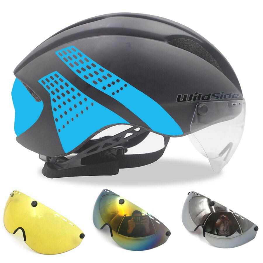 Wildside Bicycle Helmet Road Mtb Integral Triathlon Time-Trial Bike Helmet Men Speed Race Helmet Sun Visor 5 lens Aero Goggles-WAYBIKER