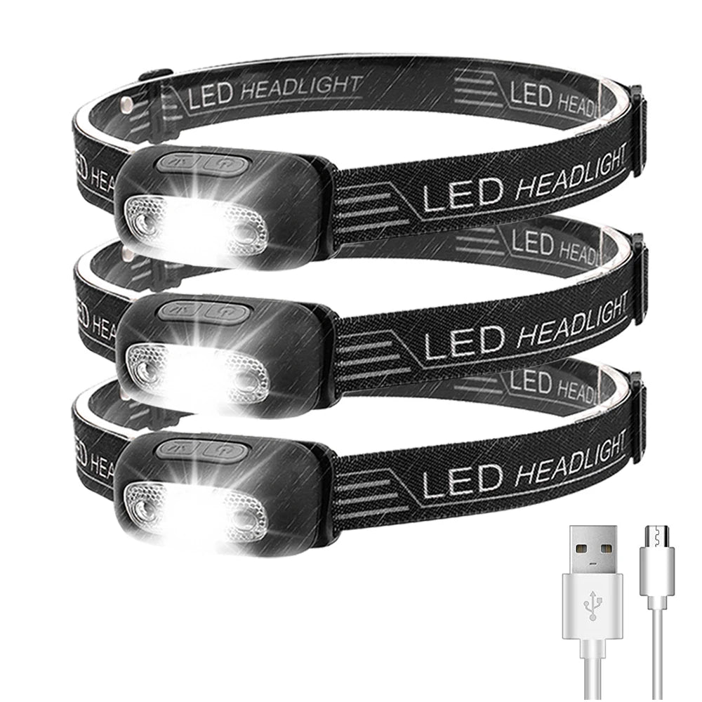 LED Headlamp USB Rechargeable Sensor Head Lamp with Built-in Battery Mini Waterproof Head Flashlight for Outdoor Camping Hiking-WAYBIKER
