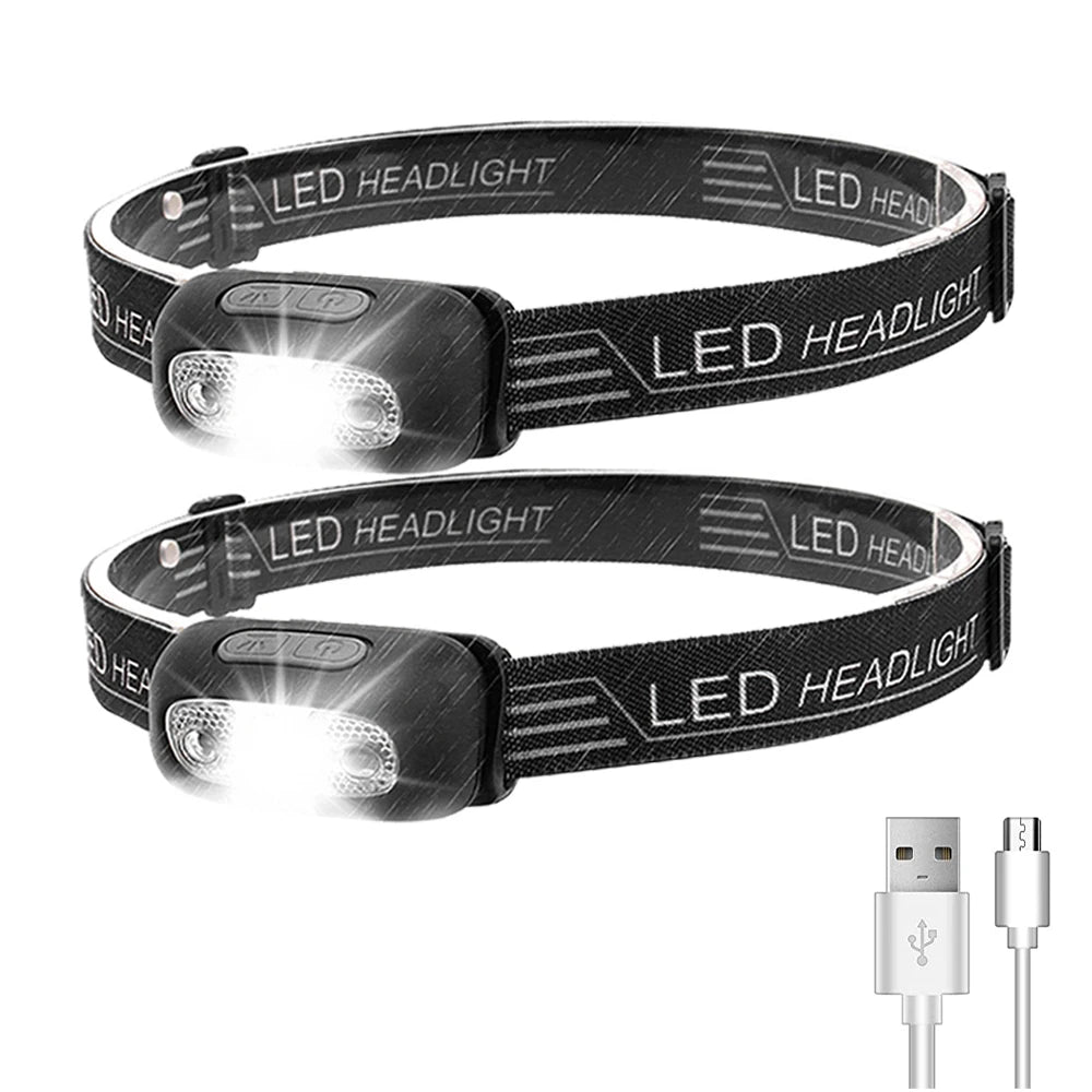 LED Headlamp USB Rechargeable Sensor Head Lamp with Built-in Battery Mini Waterproof Head Flashlight for Outdoor Camping Hiking-WAYBIKER