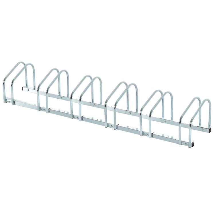 Bicycle Parking Rack for 6 Bikes, Steel Stand for Parking Bicycles on the Floor or Wall, 179x33x27 cm, Silver