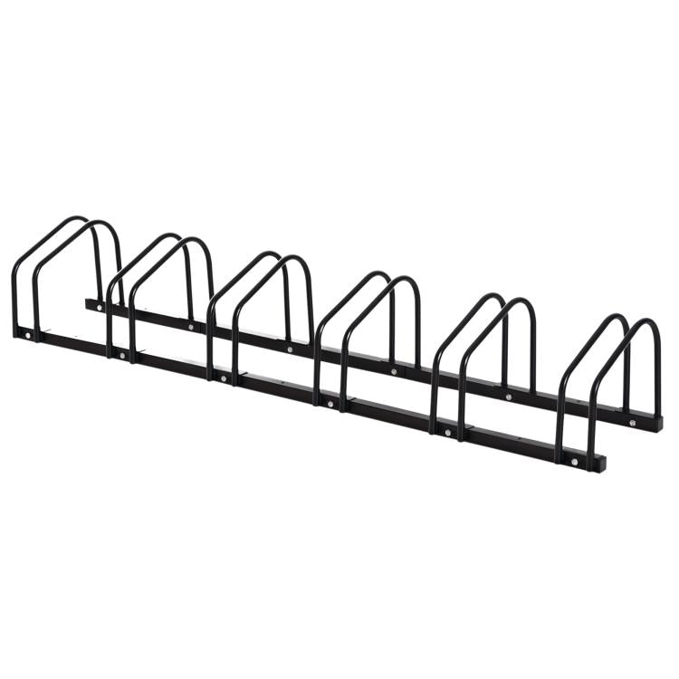 Bicycle Parking Rack for 6 Bikes, Steel Stand for Parking Bicycles on the Floor or Wall, 179x33x27 cm, Black