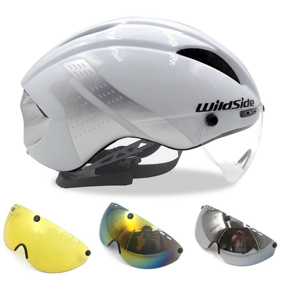 Wildside Bicycle Helmet Road Mtb Integral Triathlon Time-Trial Bike Helmet Men Speed Race Helmet Sun Visor 5 lens Aero Goggles-WAYBIKER