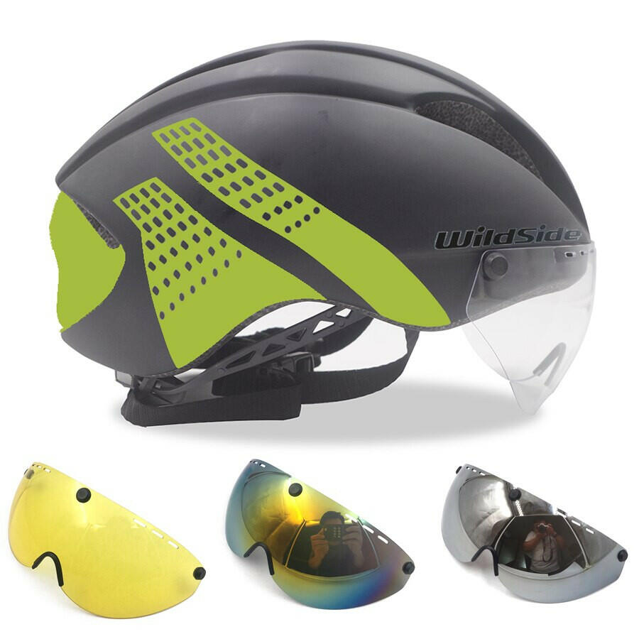 Wildside Bicycle Helmet Road Mtb Integral Triathlon Time-Trial Bike Helmet Men Speed Race Helmet Sun Visor 5 lens Aero Goggles-WAYBIKER