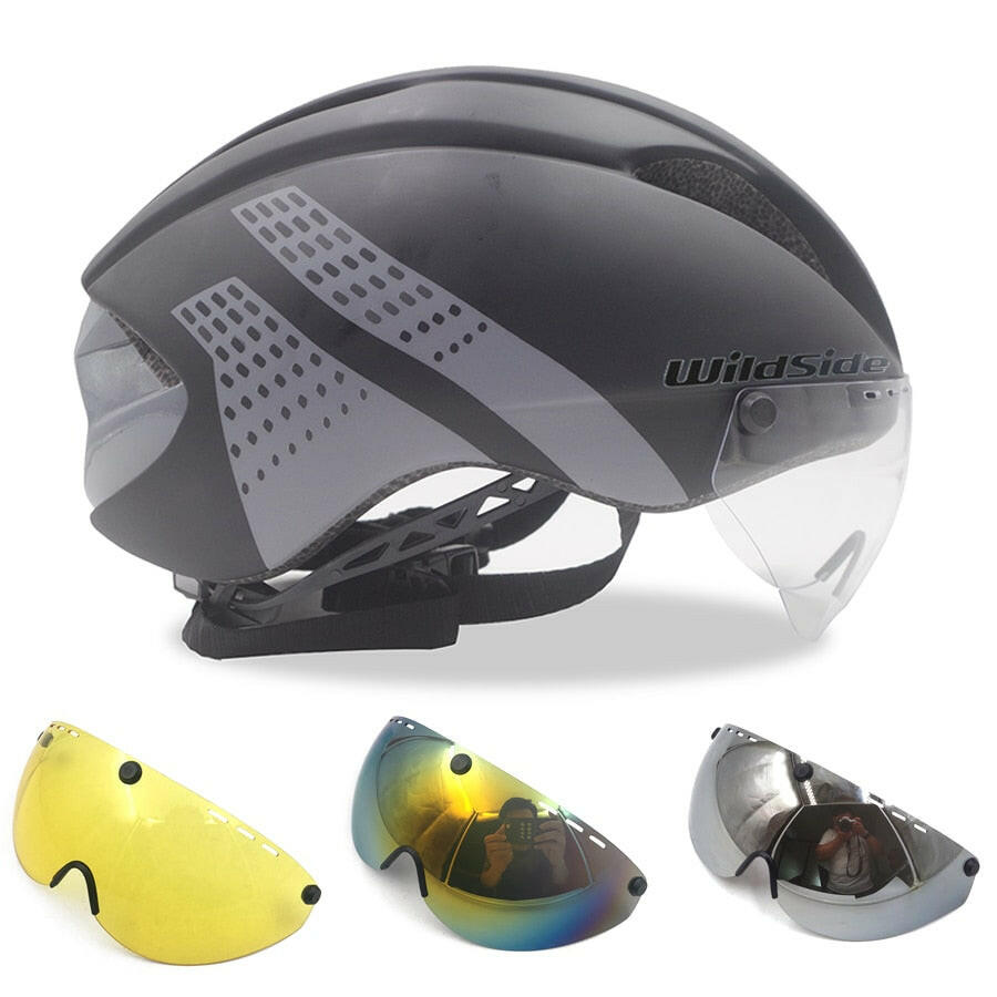 Wildside Bicycle Helmet Road Mtb Integral Triathlon Time-Trial Bike Helmet Men Speed Race Helmet Sun Visor 5 lens Aero Goggles-WAYBIKER
