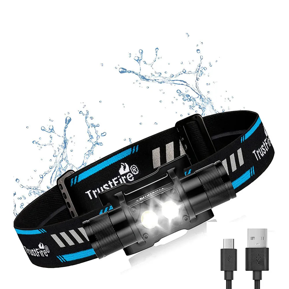 Trustfire H5R Led Headlamp 18650 battery USB Rechargeable Headlight 600lm Dual Head Flashlights Lantern For Fishing Hunting Camp-WAYBIKER
