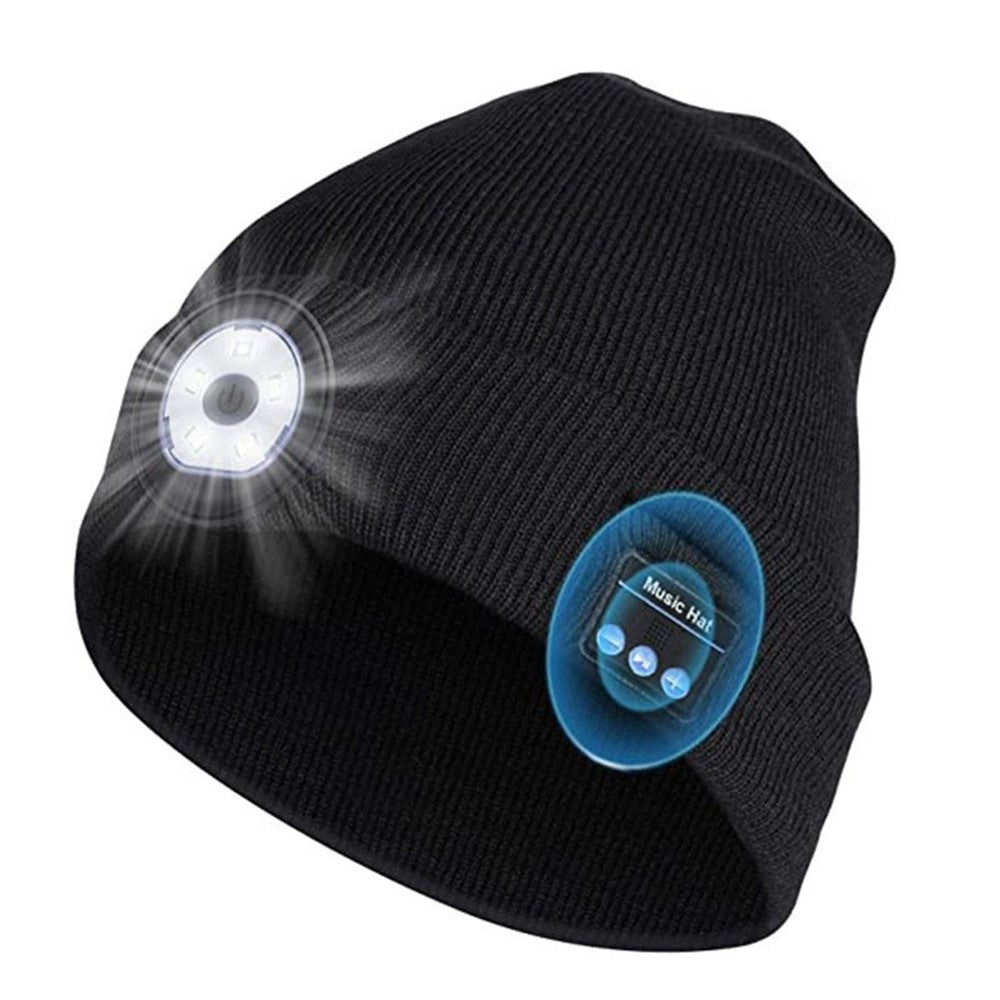 Bluetooth-compatible 5.0 Beanie Hat Music Wireless Headphone LED Night Knitted Cap for Outdoor Sports Skiing Running Skating