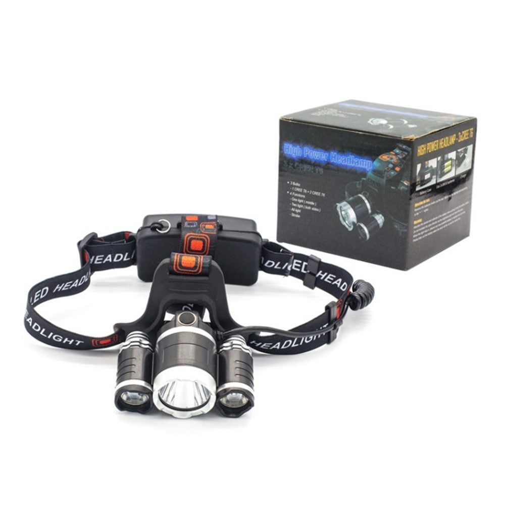 T6 3-LED Fixed Focus Headlamp US Plug Rechargeable Waterproof Flashlight for Night Fishing