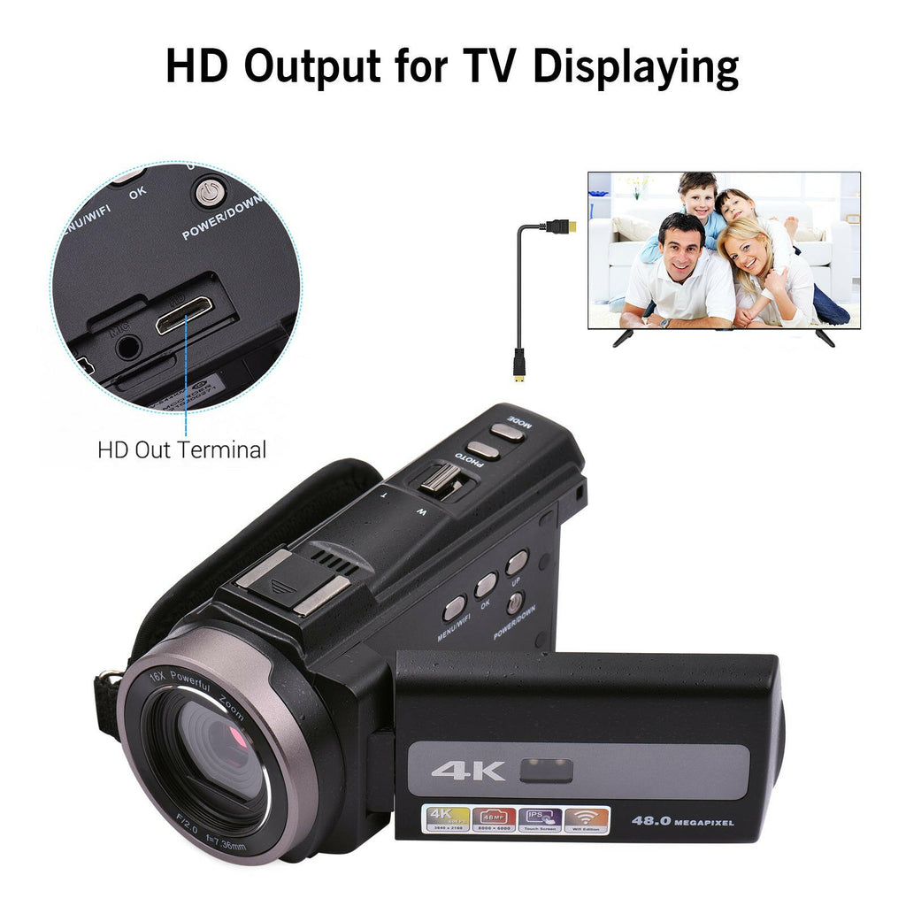 Andoer 4K 60FPS Ultra HD Digital Video Camera DV Camcorder 48MP 16X Zoom 3-inch Rotatable LCD Touch Screen WiFi Sharing IR Night Vision Motion Dectection Anti-shaking-WAYBIKER