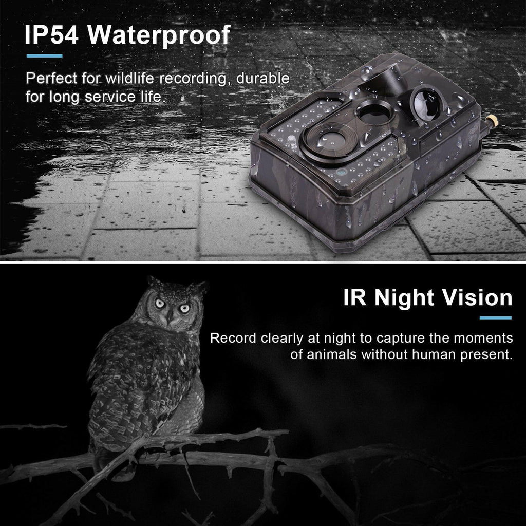 Wildlife Camera Trial Camera FHD 1080P 120° Wide Angle 0.8s Triggering IR Night Vision IP54 Waterproof 32GB Exterbnal Memory with 1/4 Interface
