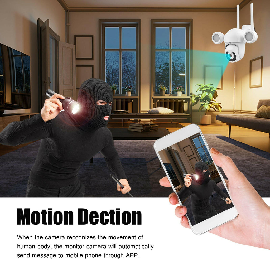 2K Smart Life Wireless Monitor Camera Outdoor Smart WiFi Camera 3.0MP IP65 Waterproof Auto Night Vision Motion Detection Auto-tracking Two-Way Audio with Floodlights