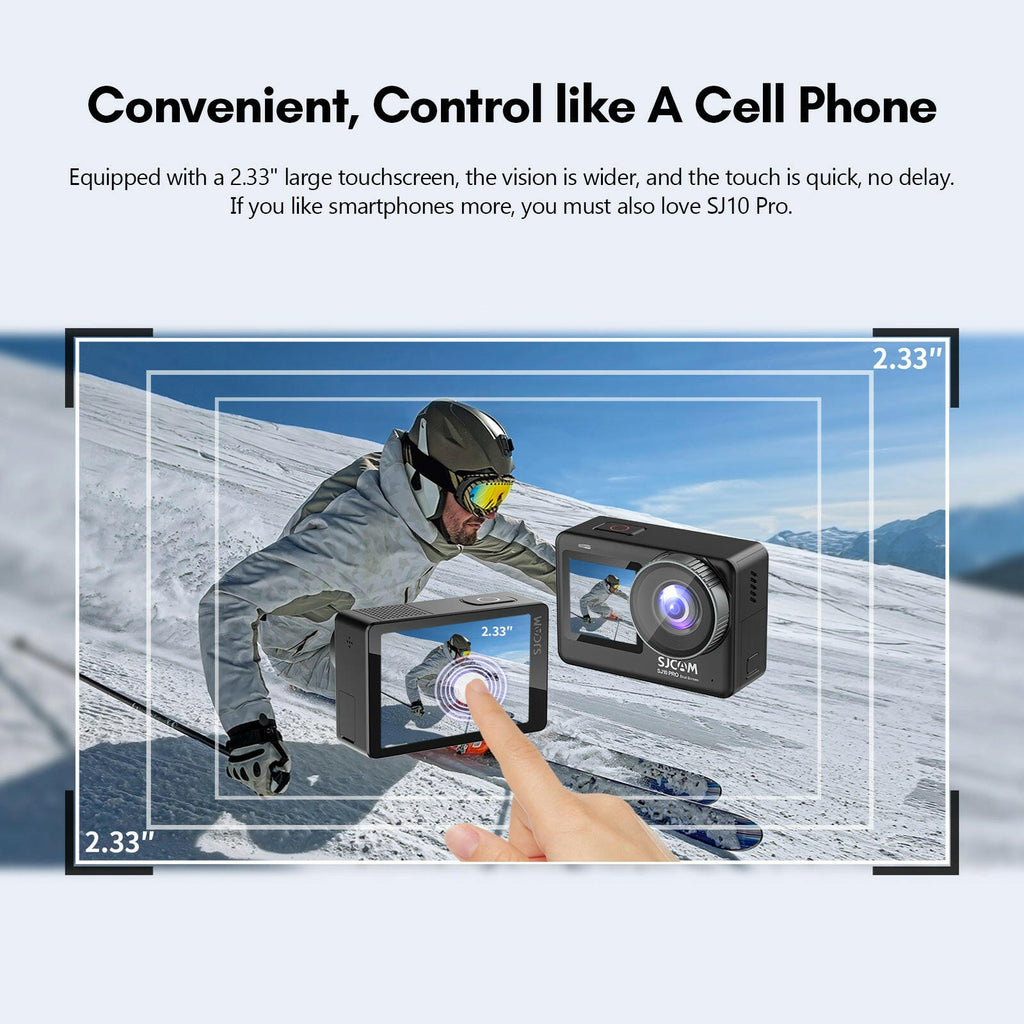 SJCAM SJ10PRO 4K/60FPS High Resolution Dual Screen Sports Camera Portable DV Camcorder 20MP 2.33+1.3 Inch IPS Touchscreen 30M Waterproof Case for Surfing Diving Cycling Skiing Travel-WAYBIKER
