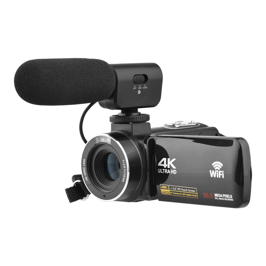 4K Digital Video Camera WiFi Camcorder DV Recorder 56MP 18X Digital Zoom 3.0 Inch IPS Touchscreen Supports Face Detection IR Night Vision Anti-shake with 2pcs Batteries + Remote Control + Carry Bag + External Microphone-WAYBIKER