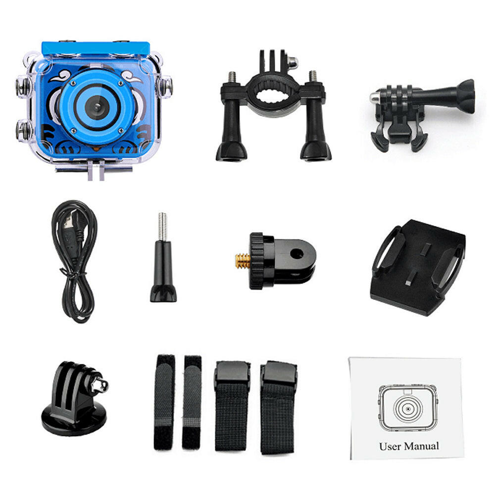 Kids Digital Video Camera Action Sports Camera 1080P 12MP Waterproof 30M Built-in Lithium Battery Christmas Gift New Year Present for Children Boys Girls-WAYBIKER
