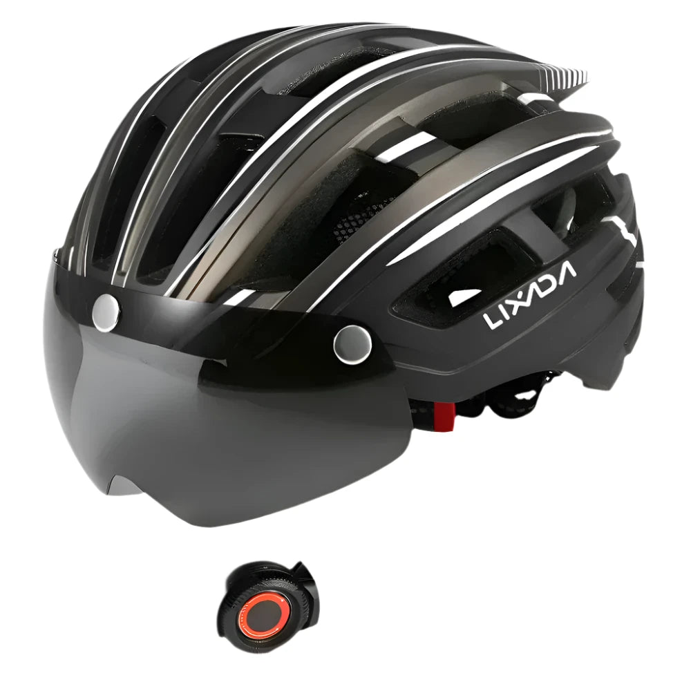 Lixada Bicycle Helmet LED Moutain Road USB Rechargeable Light Cycling Helmet For Man Sun Visor Goggles Men MTB Bike Headgear-WAYBIKER