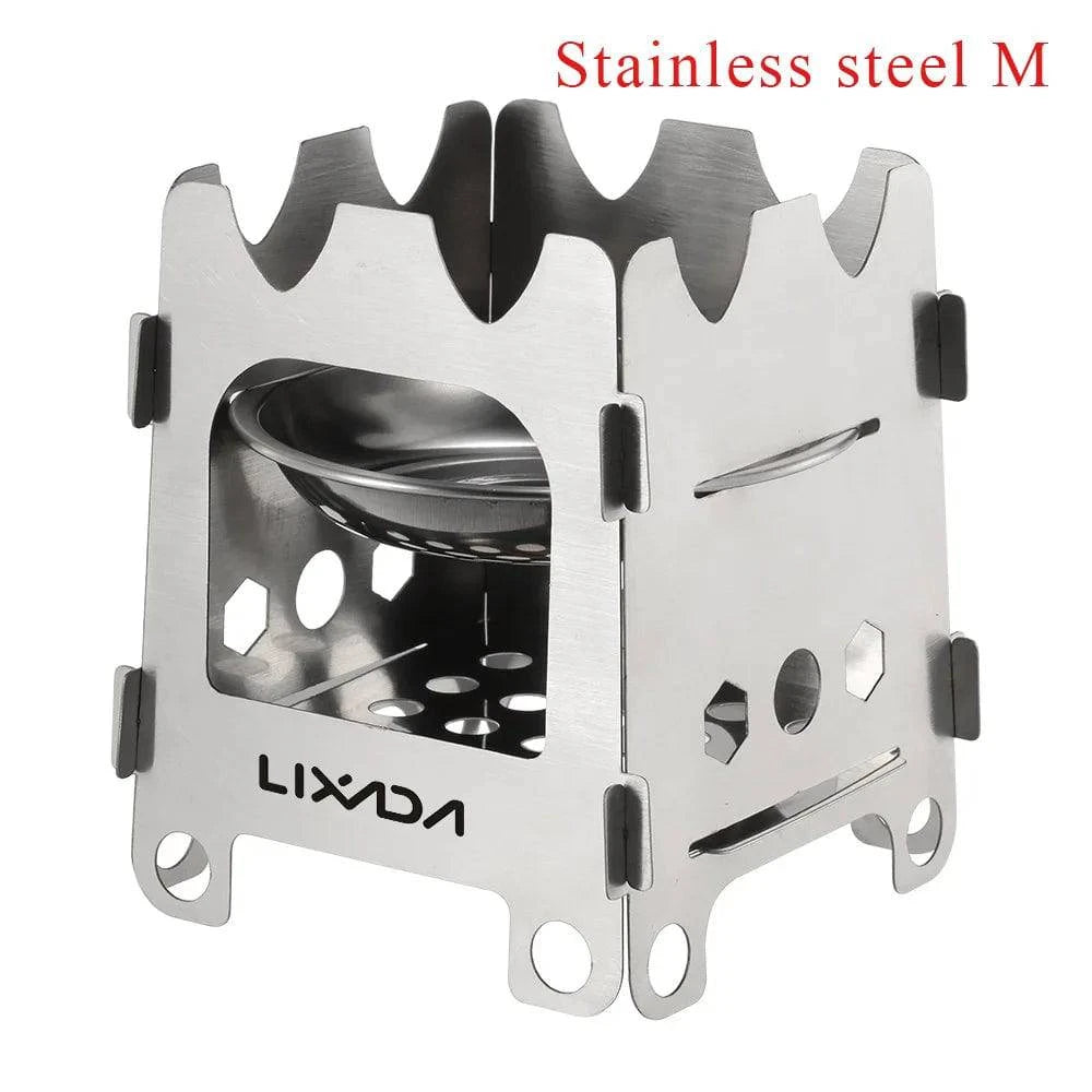 Lixada Folding Wood Stove Outdoor Camping Stove with Alcohol Tray Ultralight Stainless Steel Pocket Burner for Picnic Hiking-WAYBIKER