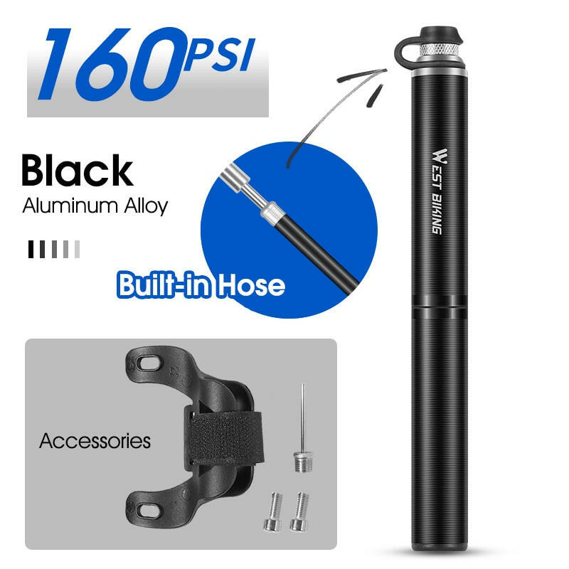 Bicycle Pump 160Psi Mini Portable Light Aluminum Alloy Bike Pump Air Pump Cycling Tire Inflator Schrader Presta Valve-WAYBIKER