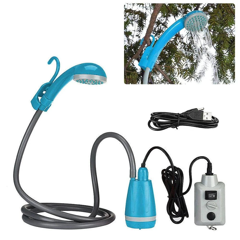 Portable Camping Shower Outdoor Camping Shower Pump Rechargeable Shower Head and Folding Bucket for Camping Hiking Traveling-WAYBIKER