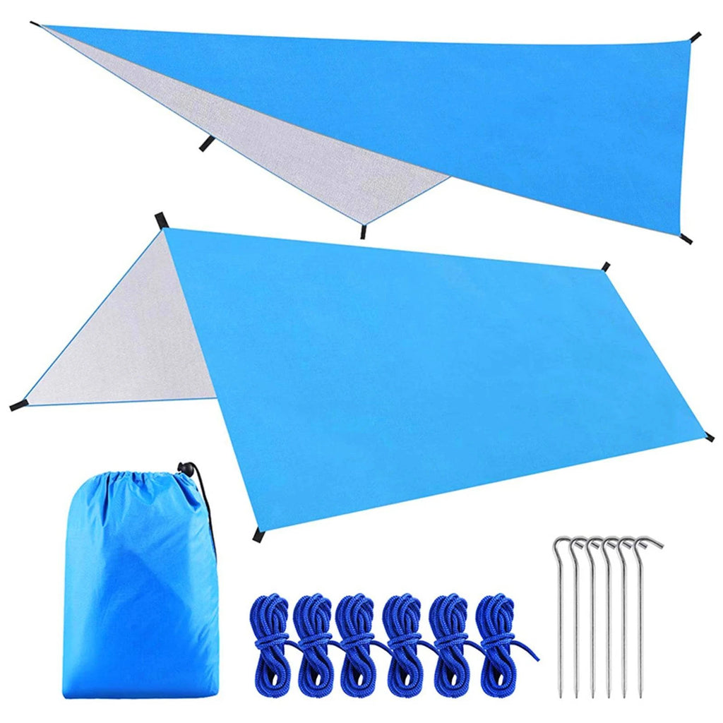 9.8 * 9.8ft Waterproof Outdoor Camping Tarp Awning Sunshade Hammock Tent Rain Shelter Picnic Mat Tarpaulin Canopy Beach Blanket-WAYBIKER