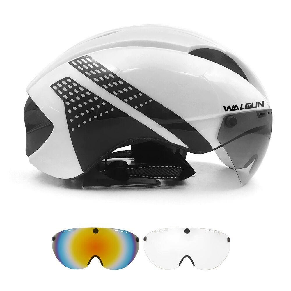 WALGUN Aero Cycling Helmet Road Bike Helmet Adults Lens Goggles Visor Time Trial TT Triathlon Bicycle Helmet M L for Men Women-WAYBIKER
