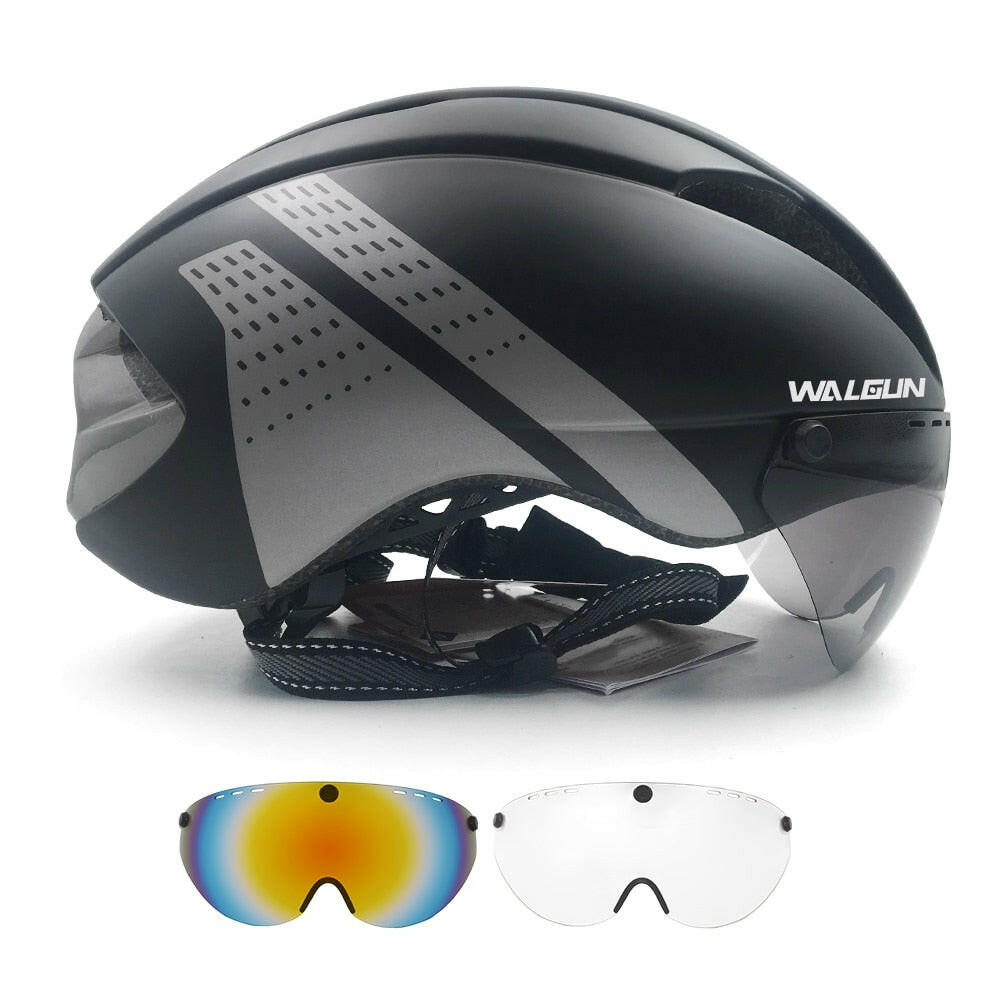 WALGUN Aero Cycling Helmet Road Bike Helmet Adults Lens Goggles Visor Time Trial TT Triathlon Bicycle Helmet M L for Men Women-WAYBIKER