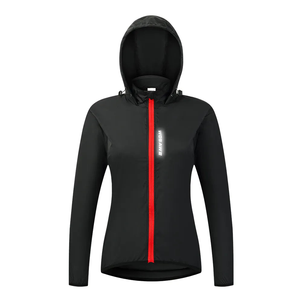 WOSAWE Women's Cycling Jacket Hooded Bike Wind Coat Water Repellent Bicycle Windbreaker Reflective Running Riding Hiking Vest-WAYBIKER