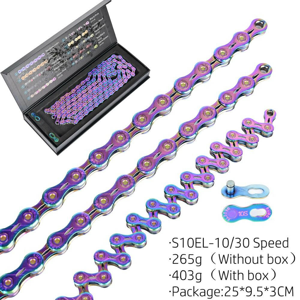 SUMC Bicycle Chain Multi-Colored Rainbow Hollow 9/10/11/12 Speed Semi-Hollow Magic Buckle Road Bike and MTB 126L 116L 250g-WAYBIKER