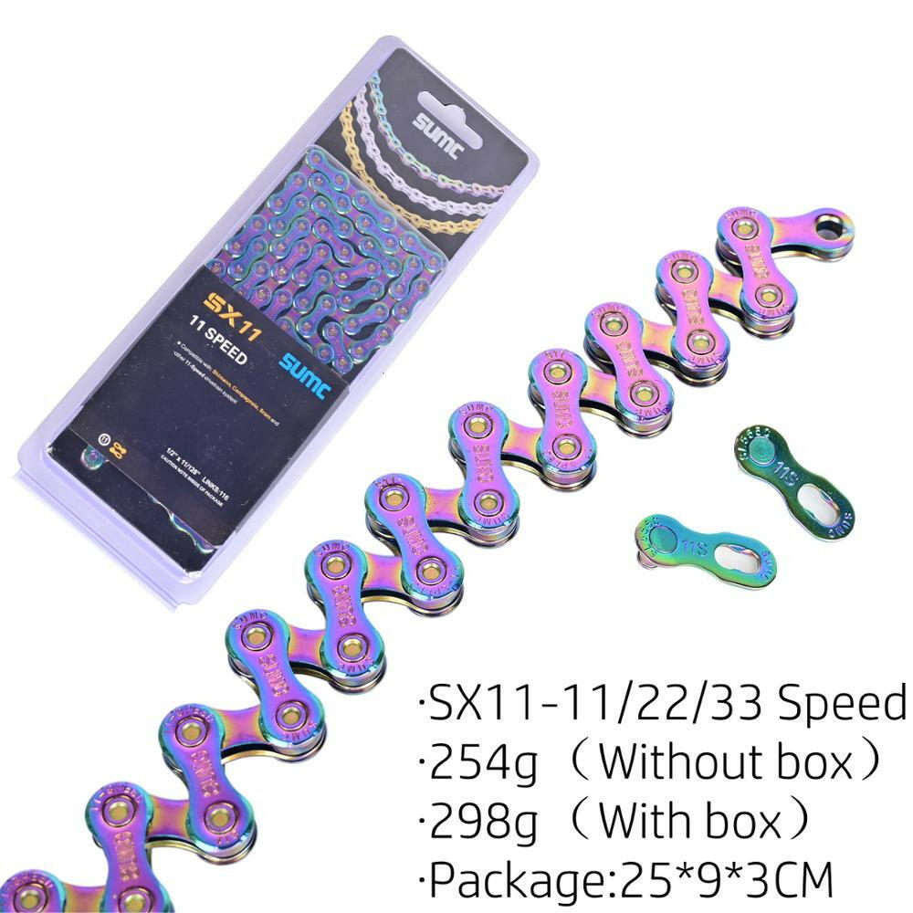SUMC Bicycle Chain Multi-Colored Rainbow Hollow 9/10/11/12 Speed Semi-Hollow Magic Buckle Road Bike and MTB 126L 116L 250g-WAYBIKER