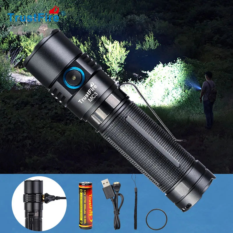 TrustFire MC3 EDC LED Flashlight 2500 Lumens Magnetic USB Rechargeable XHP50 Torch Lamp Come With 21700 5000mah Battery-WAYBIKER