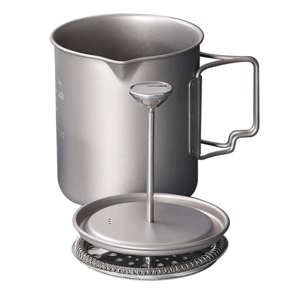 Lixada 750ml Titanium Coffee Cup Mug French Press Pot Coffee Maker Outdoor Camping Cooking Pot With Folding Titanium Spoon 2022-WAYBIKER