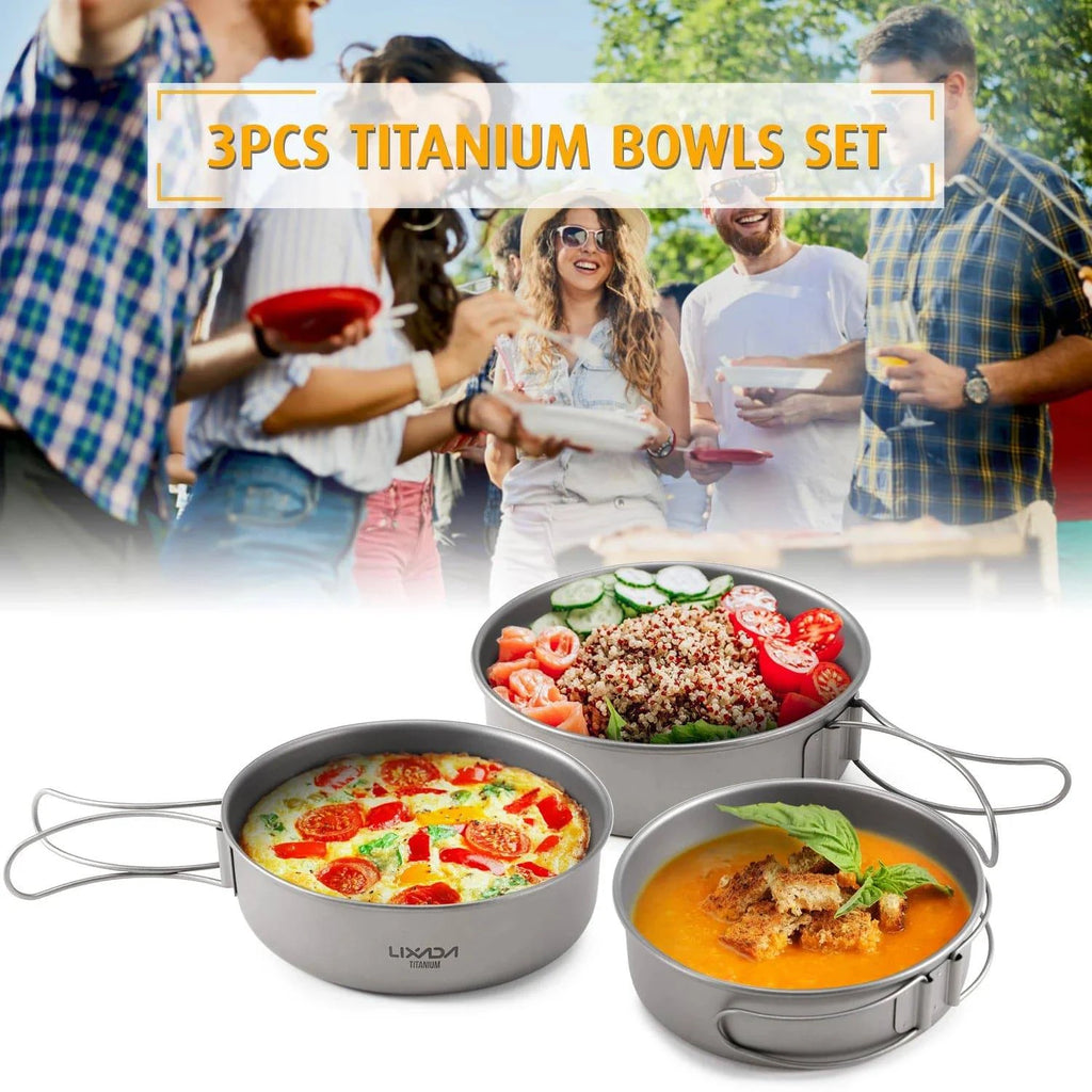 Lixada Titanium 600ml Kettle Bowls Pan Pot Spatula Barbecue Grill Skewers Set Outdoor Camping Picnic Tableware Cookware Set-WAYBIKER