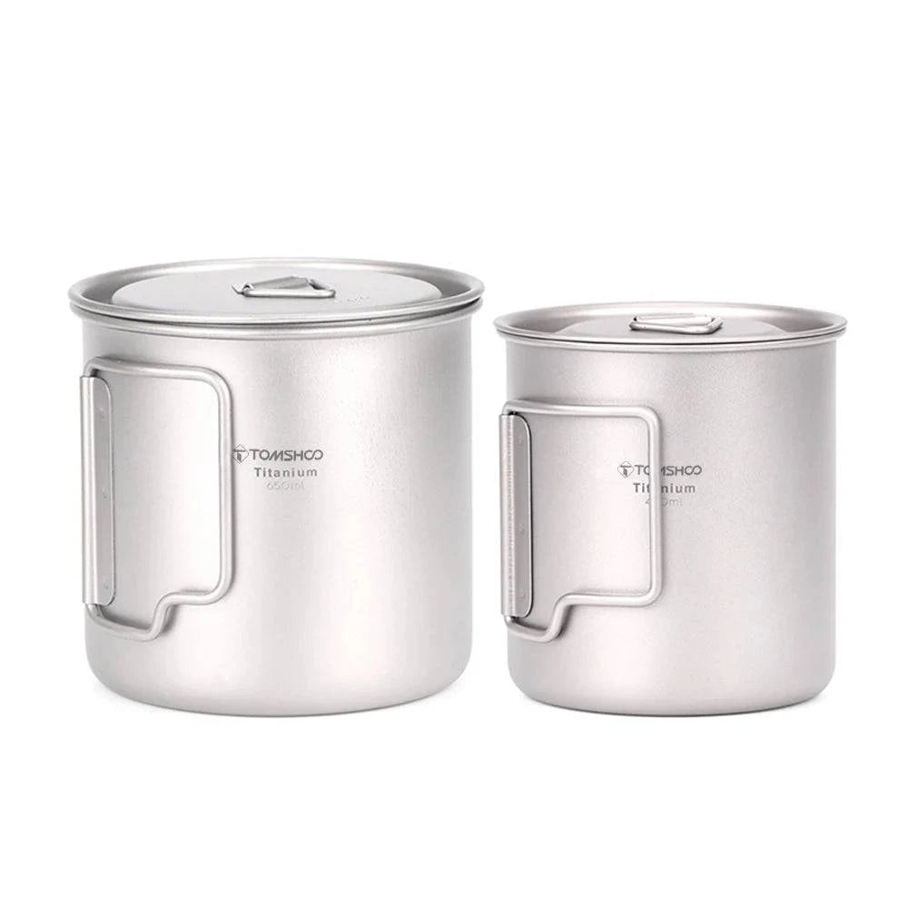 TOMSHOO Outdoor Portable Cup Set Ultralight Titanium Cup Picnic Water Mug with Foldable Handle Camping Supplies Tableware 2022-WAYBIKER